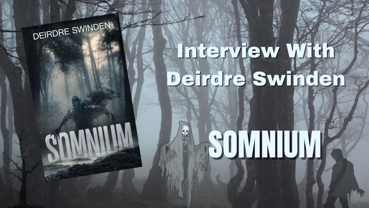 Graphic and link for an interview with Horror author Deirdre Swinden.